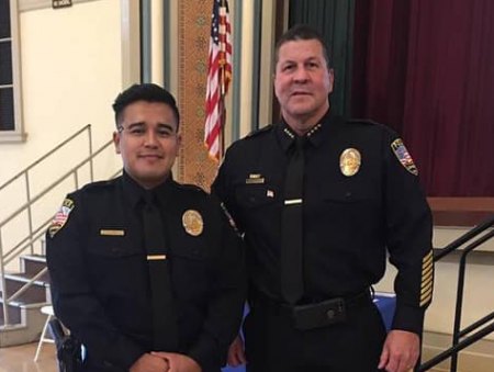 Pictured is Jonathan Diaz with former Lemoore chief, Darrell Smith, when he was named Public Safety Officer of the Year in 2018.